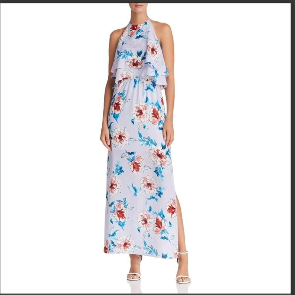 Aqua Floral Maxi Halter Dress Size Medium